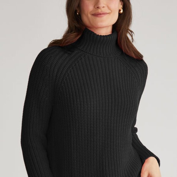 525 AMERICA Black Shaker Knit Turtleneck Sweater 100% Cotton, Sz M Tuckernuck - Picture 3 of 6